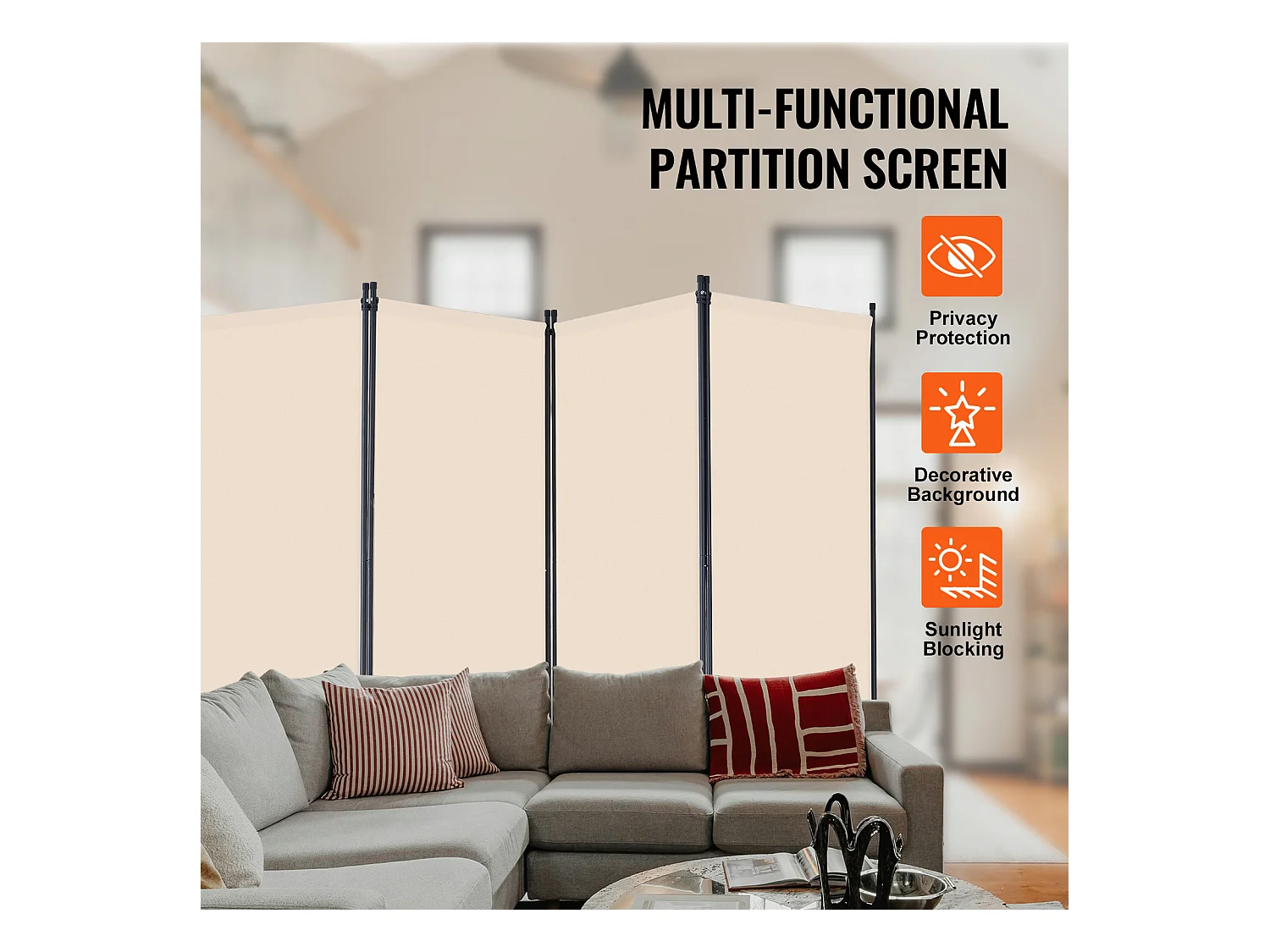 Parete Divisoria SucceBuy Divisorio per Ambienti a 4 Pannelli, Divisorio Pieghevole per la Privacy, Divisorio Portatile per Divisori per Ambienti, Beige