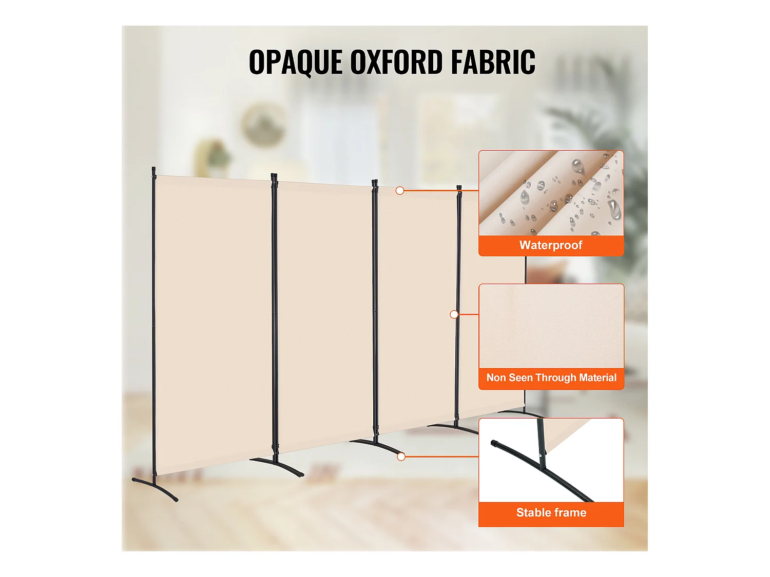 Parete Divisoria SucceBuy Divisorio per Ambienti a 4 Pannelli, Divisorio Pieghevole per la Privacy, Divisorio Portatile per Divisori per Ambienti, Beige