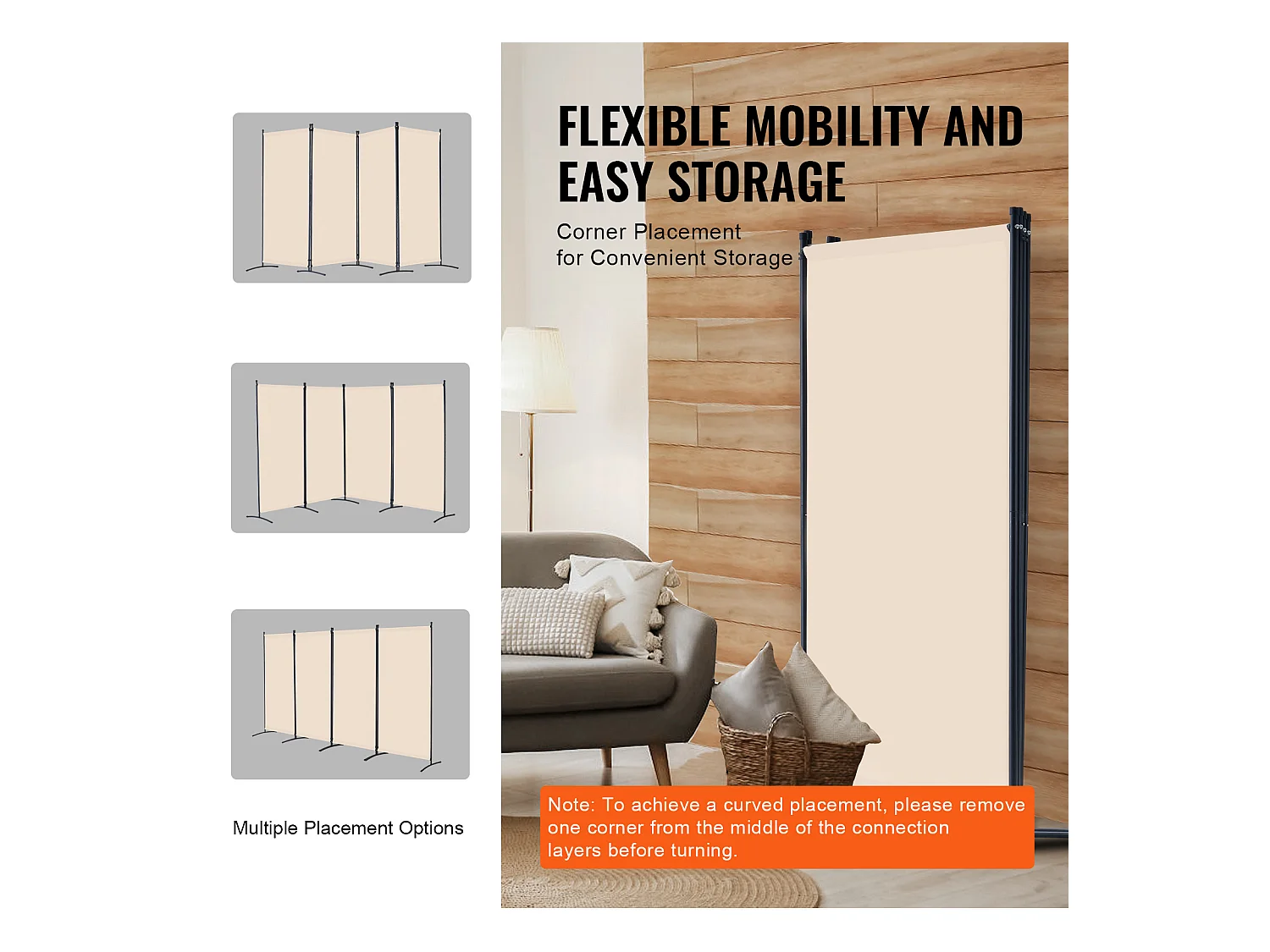 Parete Divisoria SucceBuy Divisorio per Ambienti a 4 Pannelli, Divisorio Pieghevole per la Privacy, Divisorio Portatile per Divisori per Ambienti, Beige