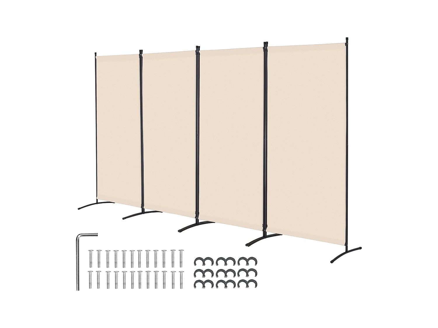 Scheidingswand SucceBuy 4-delige Kamerverdeler, Opvouwbaar Privacyscherm, Draagbare Kamerverdeler, Vrijstaande Scheidingswand, 3464 x 1840 x 520 mm, Beige