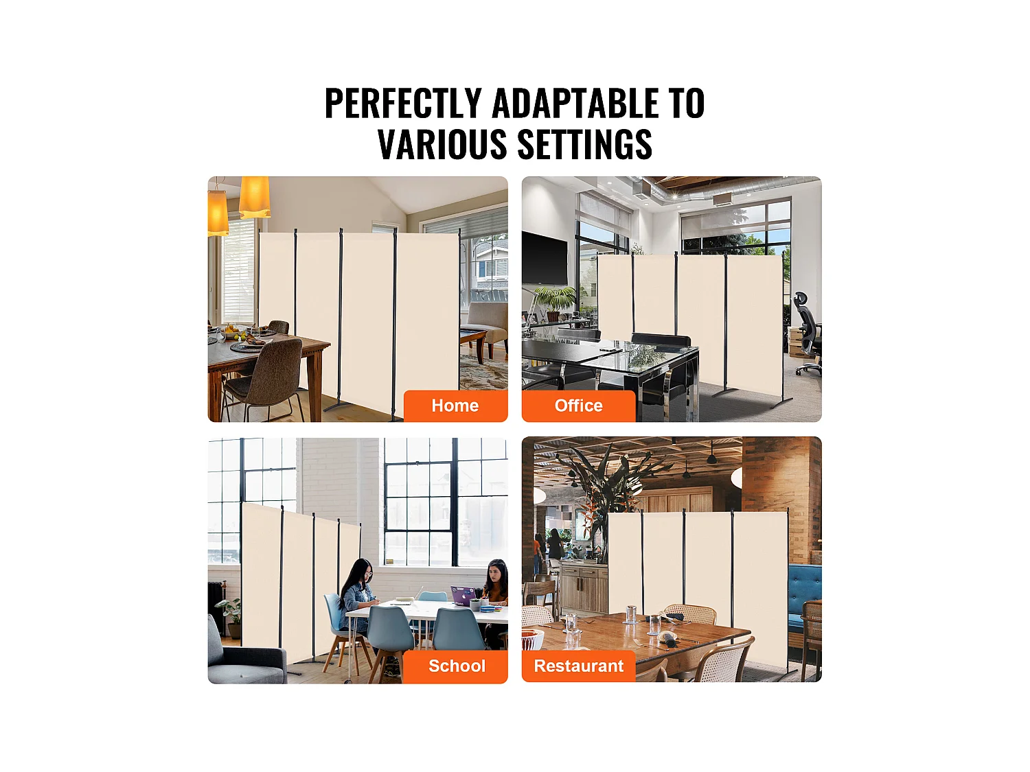 Scheidingswand SucceBuy 4-delige Kamerverdeler, Opvouwbaar Privacyscherm, Draagbare Kamerverdeler, Vrijstaande Scheidingswand, 3464 x 1840 x 520 mm, Beige