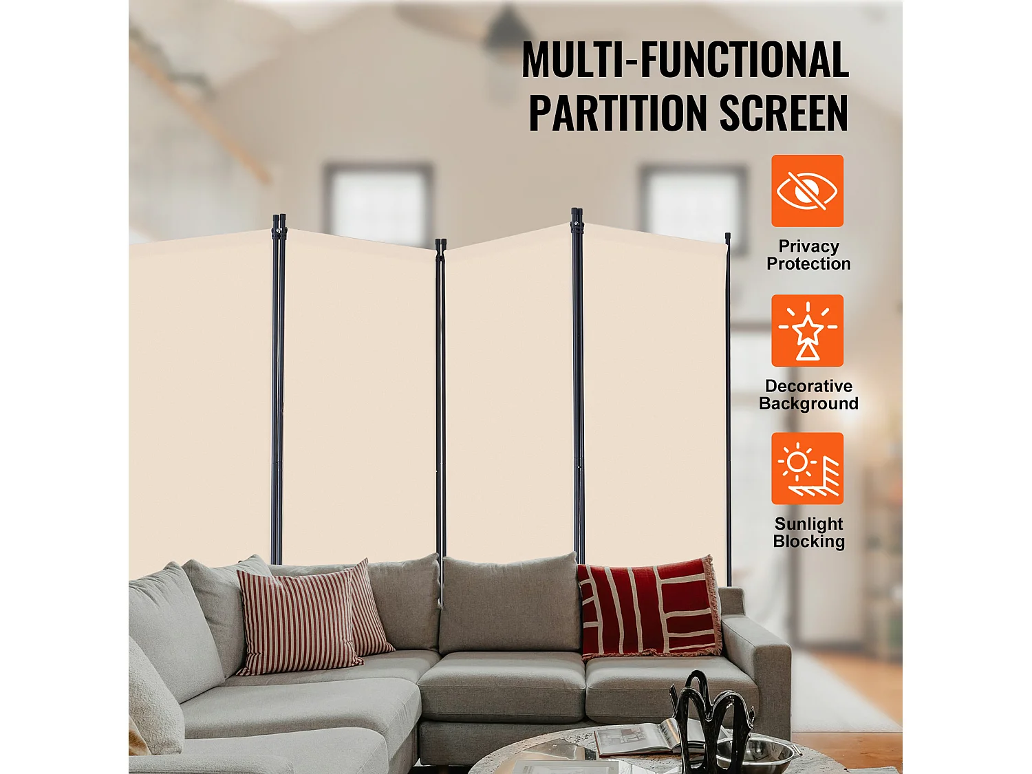 Parede Divisória SucceBuy Divisória de Ambiente com 4 Painéis, Ecrã de Privacidade Dobrável e Portátil para Divisória de Ambiente, Bege