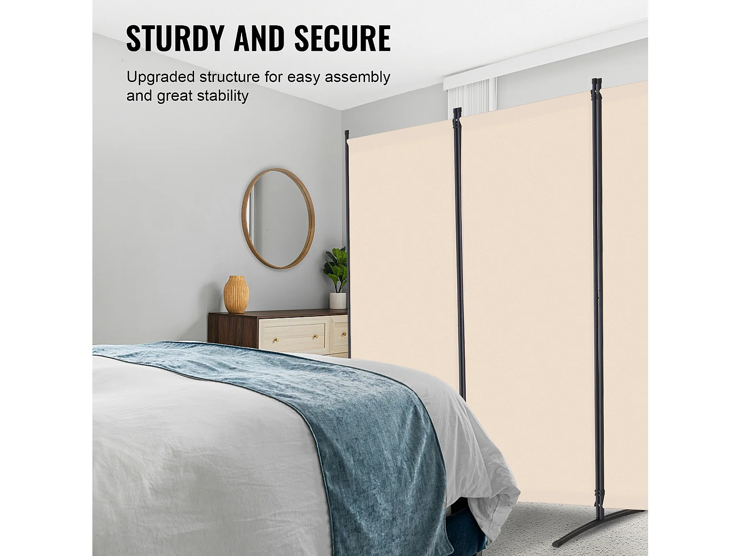 Parede Divisória SucceBuy Divisória de Ambiente com 4 Painéis, Ecrã de Privacidade Dobrável e Portátil para Divisória de Ambiente, Bege