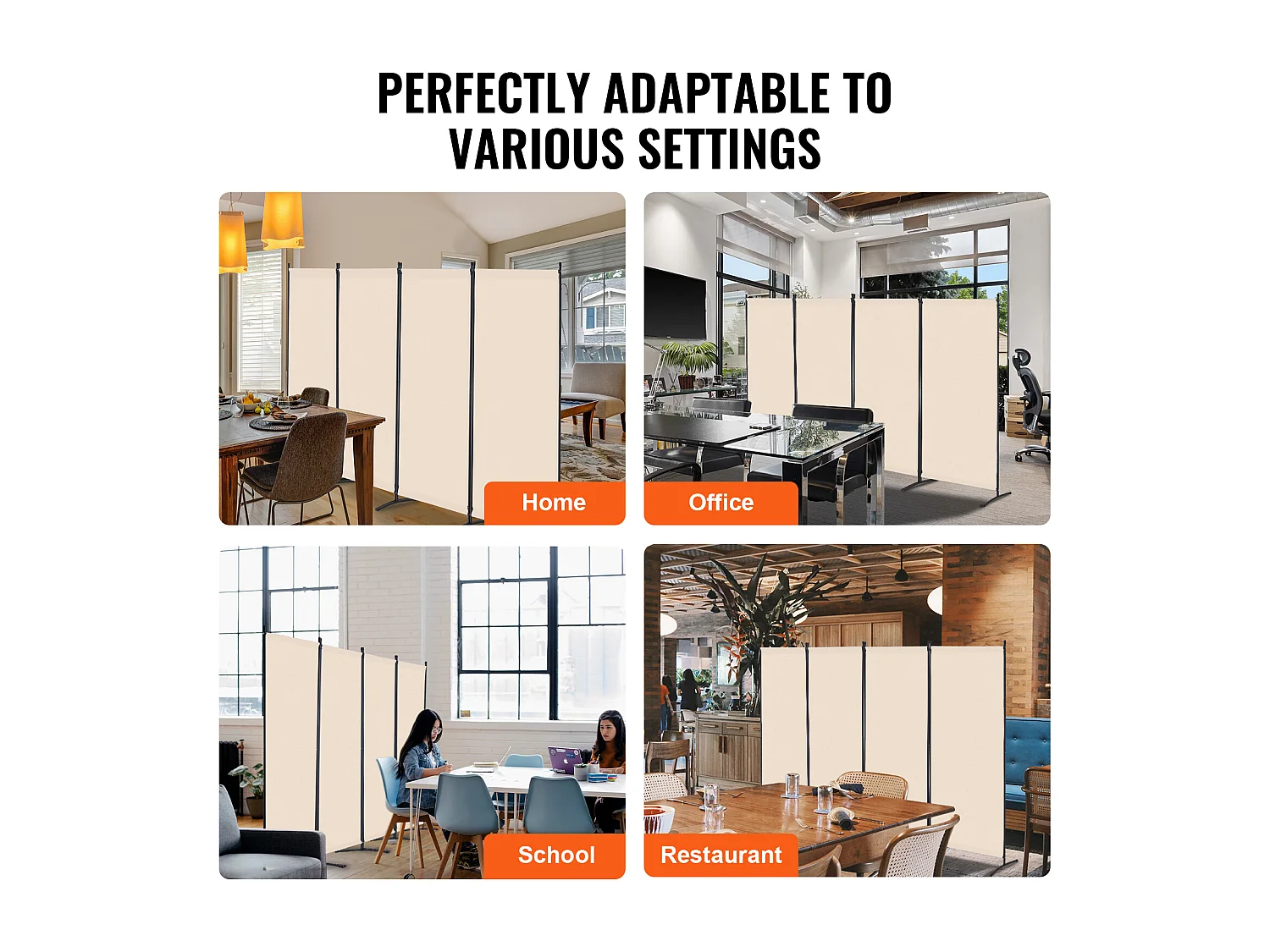 Parede Divisória SucceBuy Divisória de Ambiente com 4 Painéis, Ecrã de Privacidade Dobrável e Portátil para Divisória de Ambiente, Bege