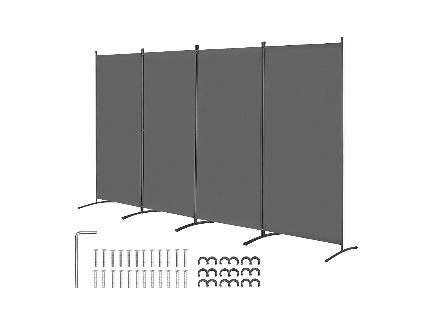 Cloison de Séparation SucceBuy Cloison de Séparation à 4 Panneaux, Paravent de Confidentialité Pliable, Cloison Portable pour Séparation de Pièce, Gris