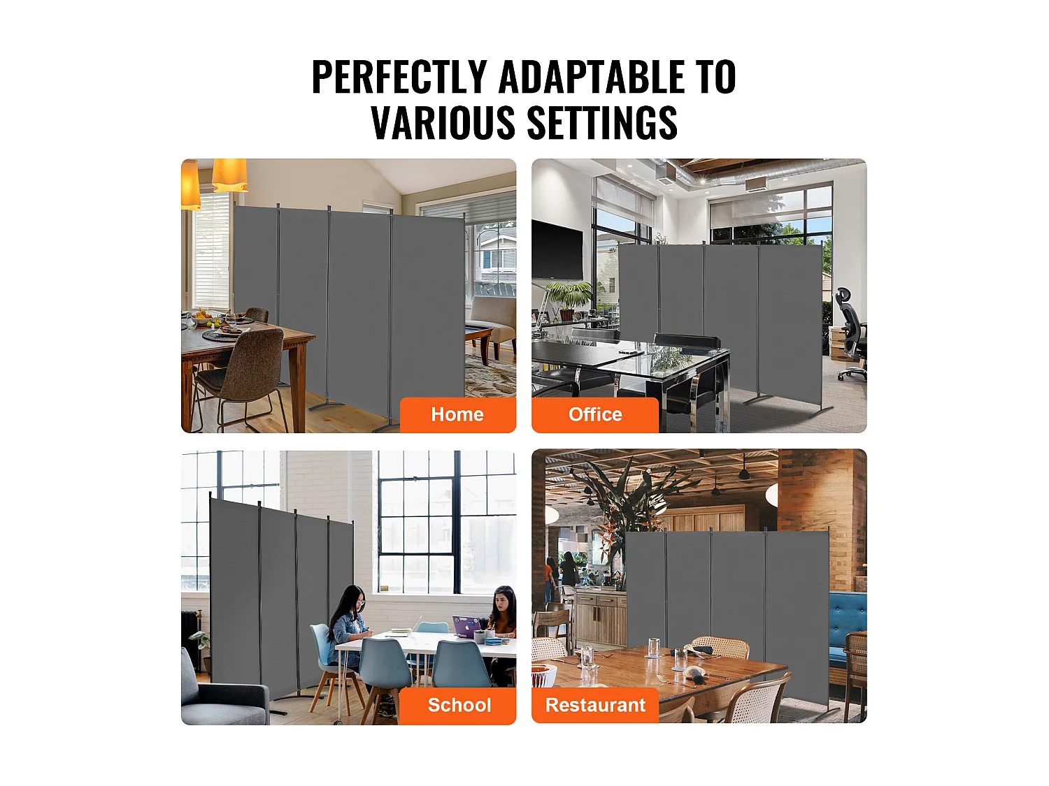 Cloison de Séparation SucceBuy Cloison de Séparation à 4 Panneaux, Paravent de Confidentialité Pliable, Cloison Portable pour Séparation de Pièce, Gris