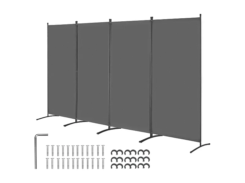 Cloison de Séparation SucceBuy Cloison de Séparation à 4 Panneaux, Paravent de Confidentialité Pliable, Cloison Portable pour Séparation de Pièce, Gris