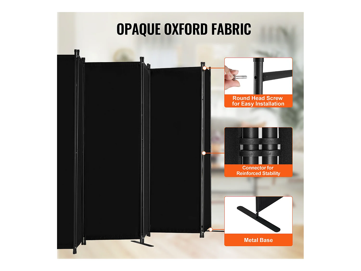 Cloison de Séparation SucceBuy Cloison de Séparation, Paravent de Confidentialité Pliable à 6 Panneaux, Cloison Portable pour Séparation de Pièce, Noir