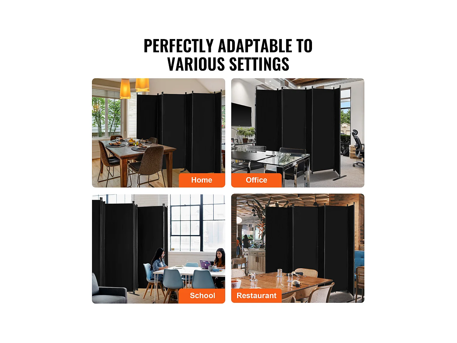 Cloison de Séparation SucceBuy Cloison de Séparation, Paravent de Confidentialité Pliable à 6 Panneaux, Cloison Portable pour Séparation de Pièce, Noir