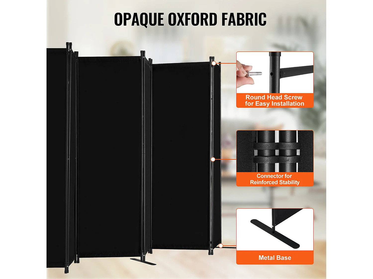 Cloison de Séparation SucceBuy Cloison de Séparation, Paravent de Confidentialité Pliable à 6 Panneaux, Cloison Portable pour Séparation de Pièce, Noir