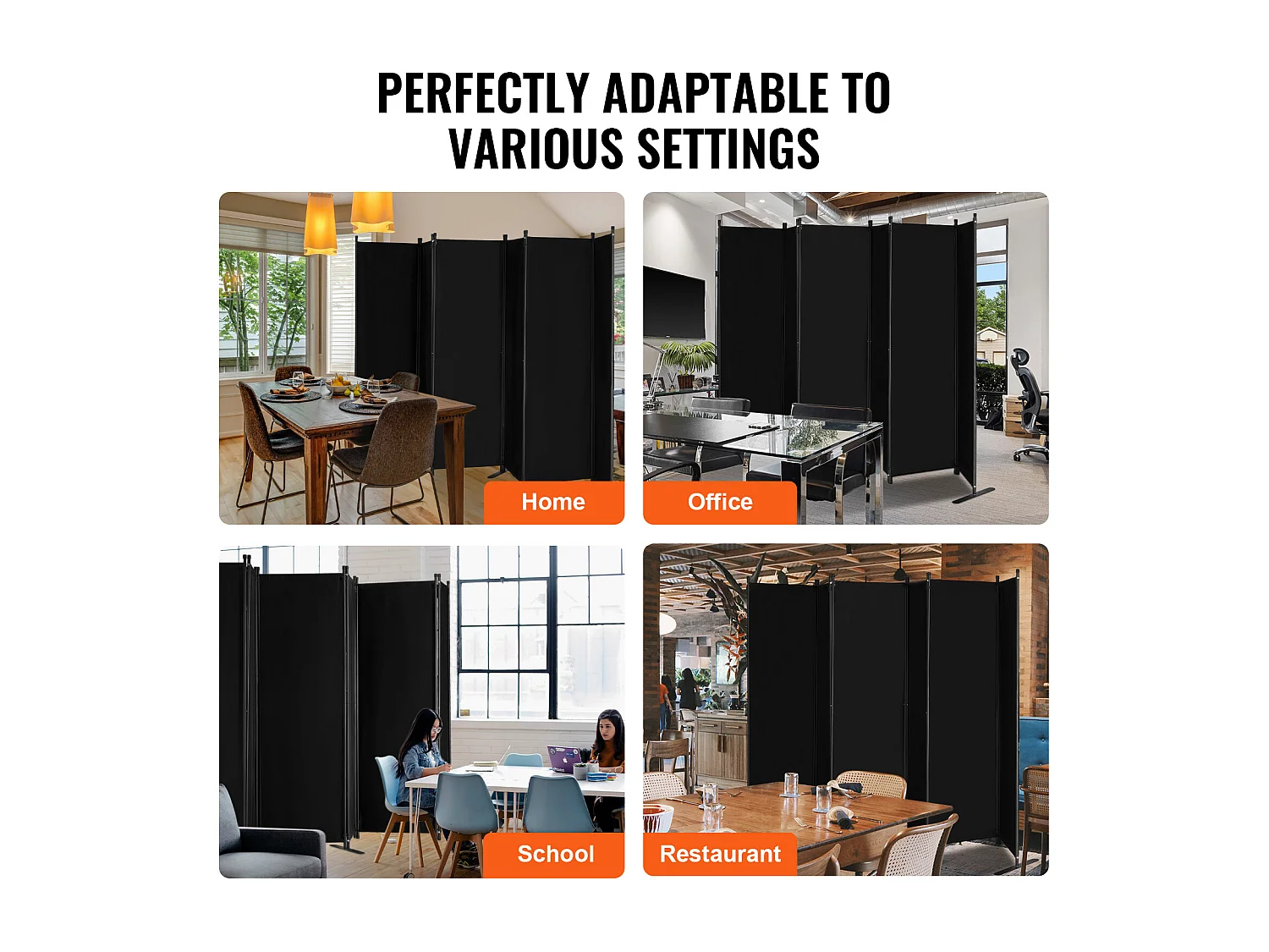 Cloison de Séparation SucceBuy Cloison de Séparation, Paravent de Confidentialité Pliable à 6 Panneaux, Cloison Portable pour Séparation de Pièce, Noir