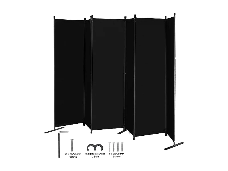 Cloison de Séparation SucceBuy Cloison de Séparation, Paravent de Confidentialité Pliable à 6 Panneaux, Cloison Portable pour Séparation de Pièce, Noir