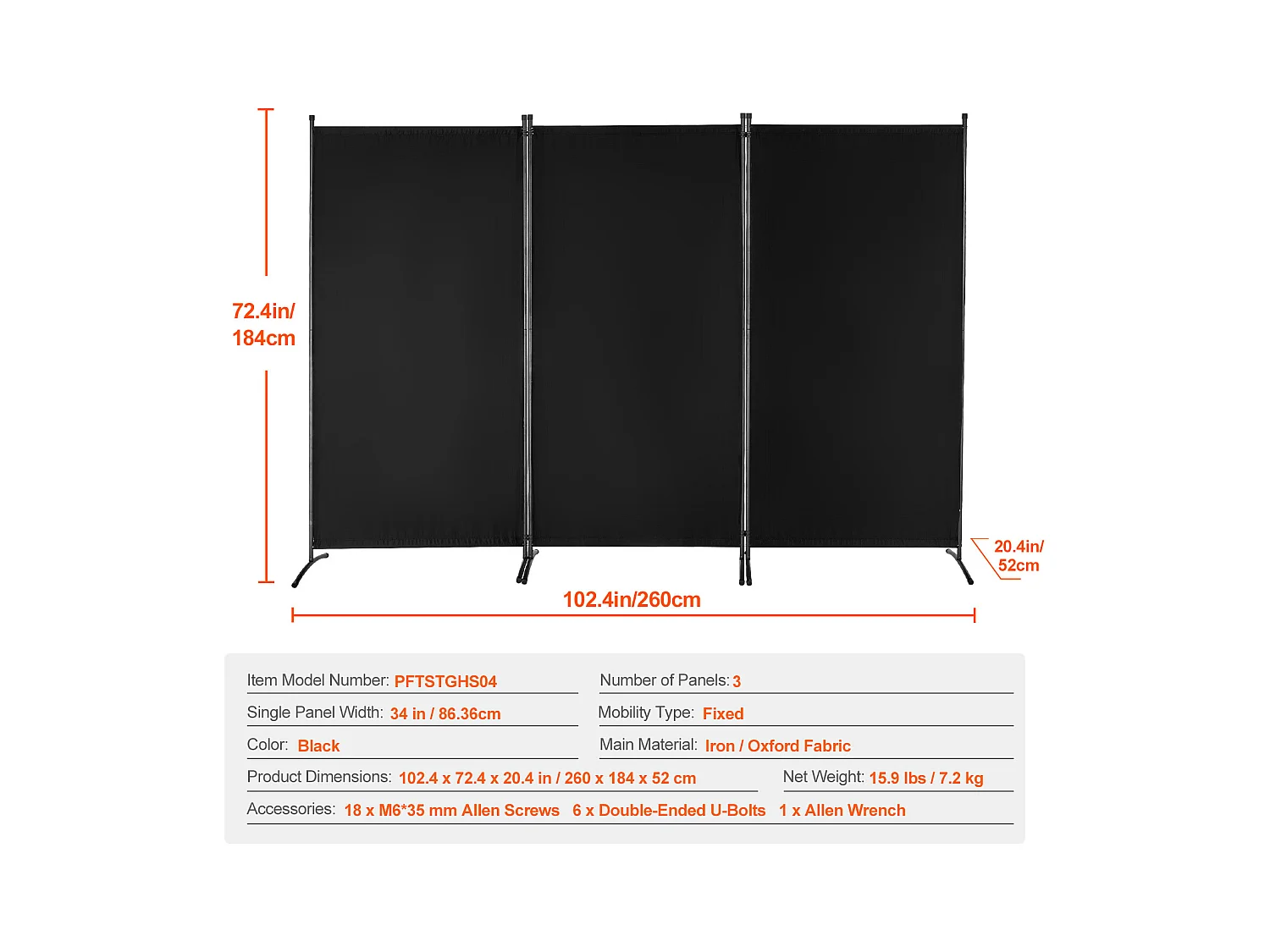 Cloison de Séparation SucceBuy Cloison de Séparation, Paravent de Confidentialité Pliable à 3 Panneaux, Cloison Portable pour Séparation de Pièce, Noir