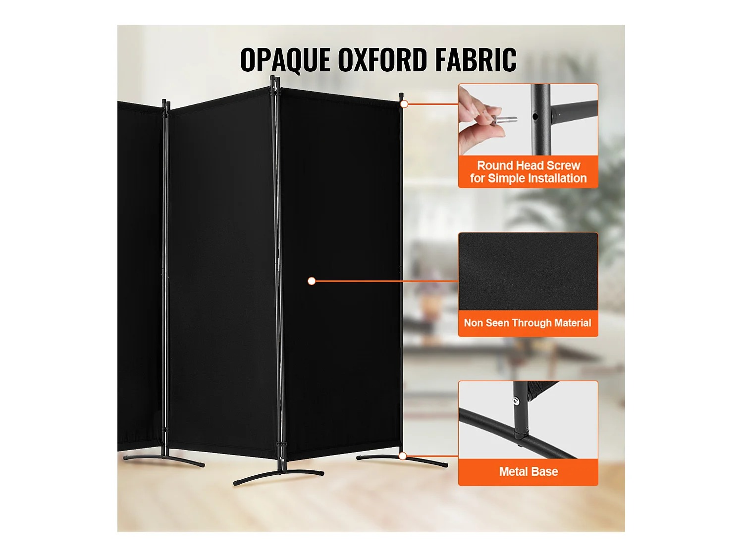 Cloison de Séparation SucceBuy Cloison de Séparation, Paravent de Confidentialité Pliable à 3 Panneaux, Cloison Portable pour Séparation de Pièce, Noir