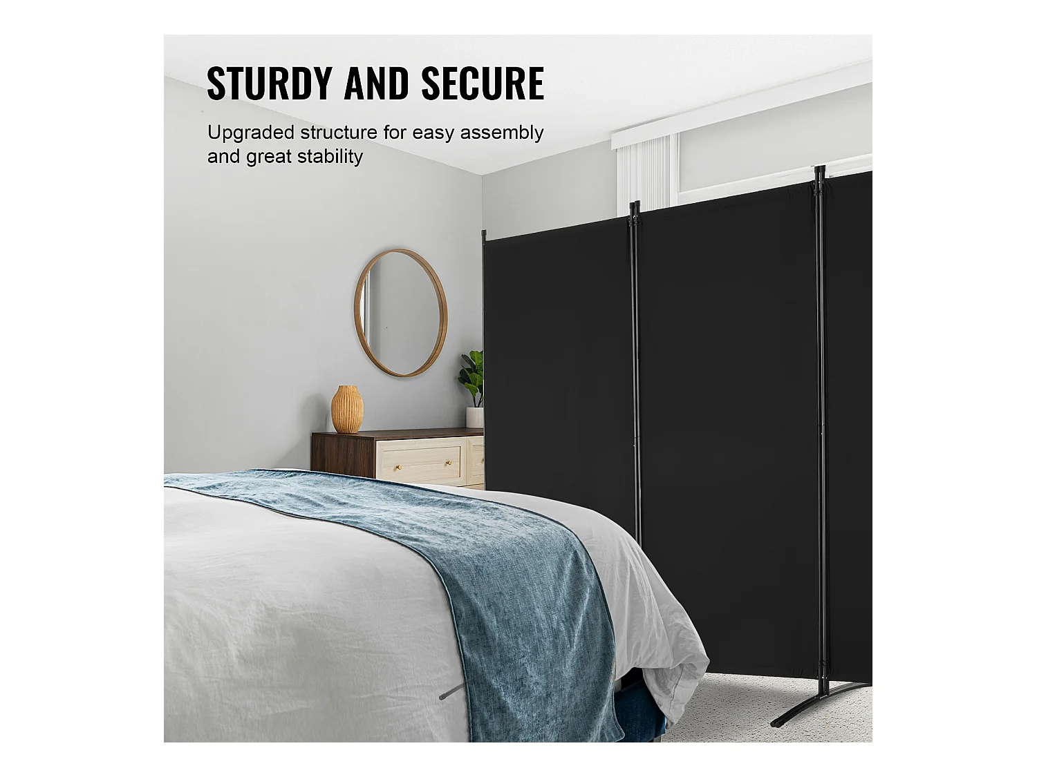 Cloison de Séparation SucceBuy Cloison de Séparation, Paravent de Confidentialité Pliable à 3 Panneaux, Cloison Portable pour Séparation de Pièce, Noir