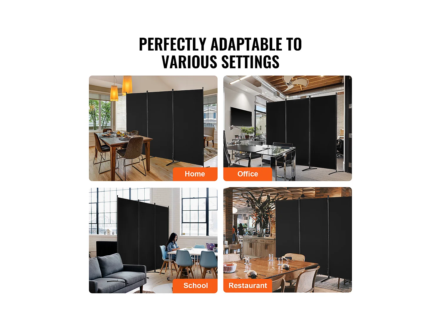 Cloison de Séparation SucceBuy Cloison de Séparation, Paravent de Confidentialité Pliable à 3 Panneaux, Cloison Portable pour Séparation de Pièce, Noir