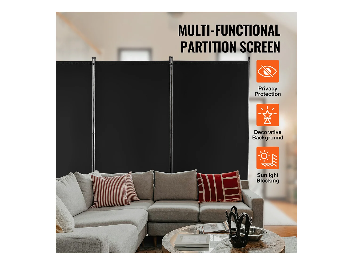 Trennwand SucceBuy Raumteiler, 3-teiliger faltbarer Sichtschutz, tragbare Trennwand für Raumteiler, Schwarz