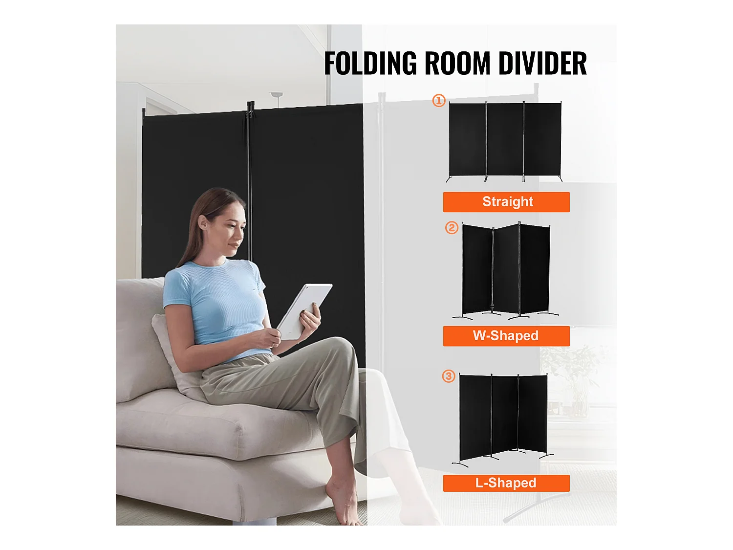 Trennwand SucceBuy Raumteiler, 3-teiliger faltbarer Sichtschutz, tragbare Trennwand für Raumteiler, Schwarz