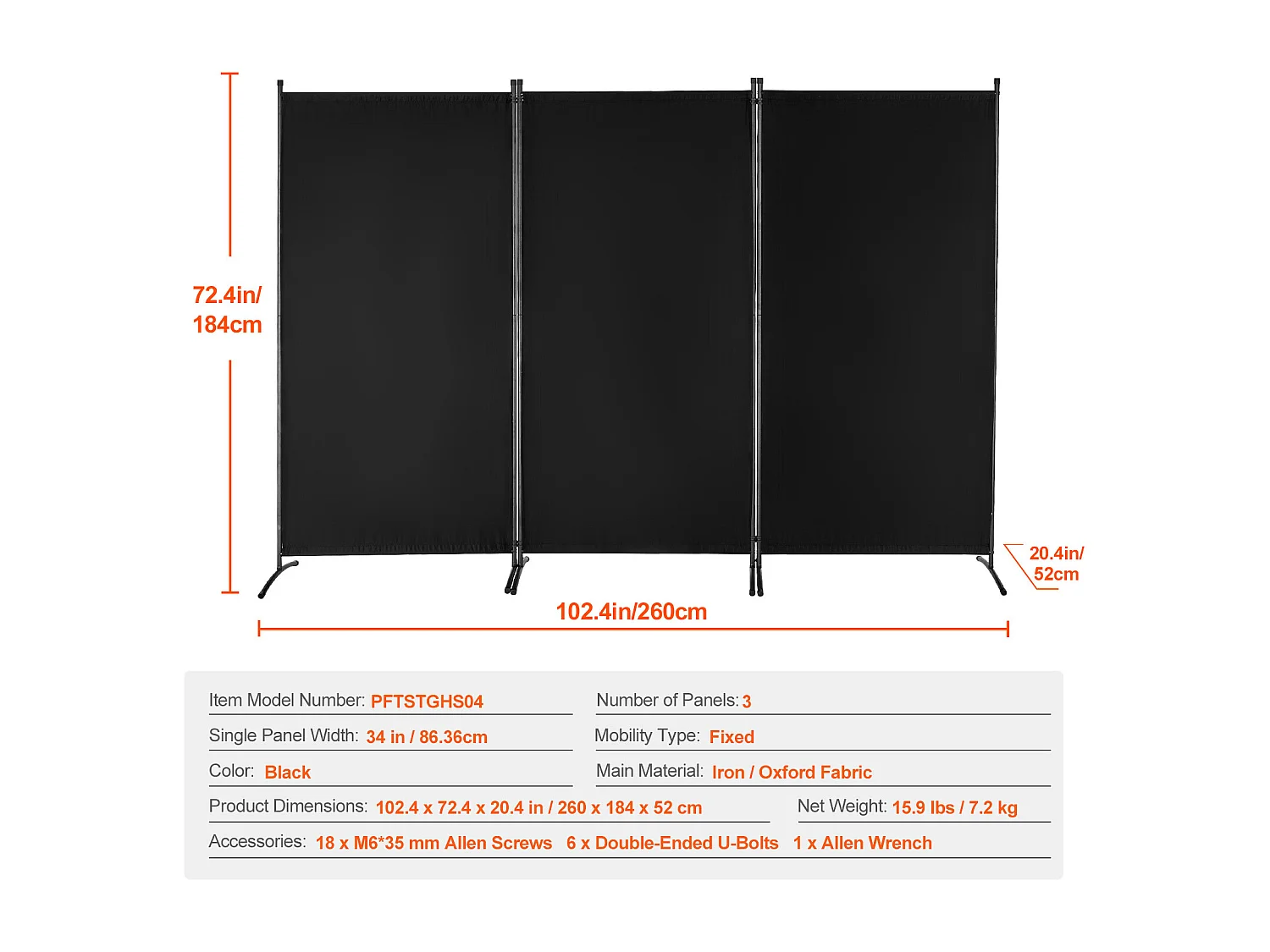 Cloison de Séparation SucceBuy Cloison de Séparation, Paravent de Confidentialité Pliable à 3 Panneaux, Cloison Portable pour Séparation de Pièce, Noir