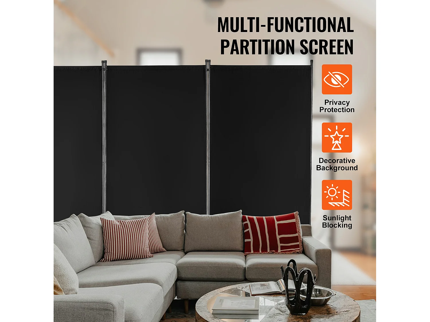 Cloison de Séparation SucceBuy Cloison de Séparation, Paravent de Confidentialité Pliable à 3 Panneaux, Cloison Portable pour Séparation de Pièce, Noir
