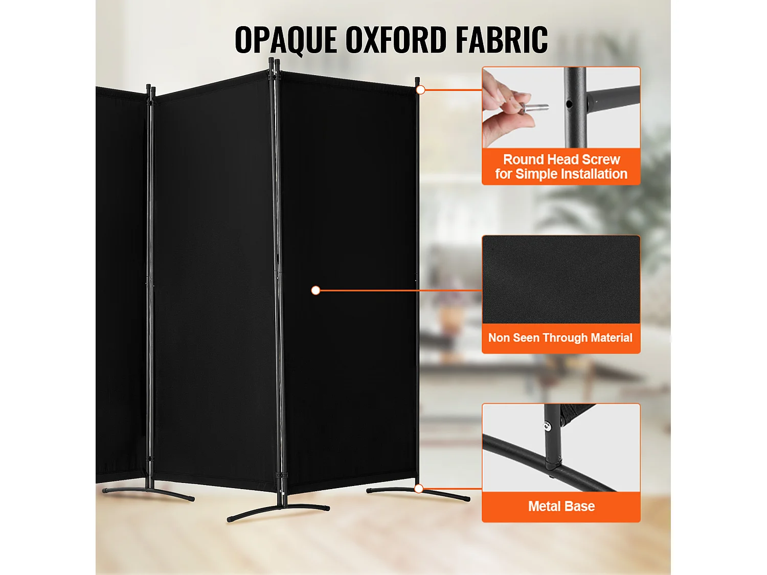 Cloison de Séparation SucceBuy Cloison de Séparation, Paravent de Confidentialité Pliable à 3 Panneaux, Cloison Portable pour Séparation de Pièce, Noir