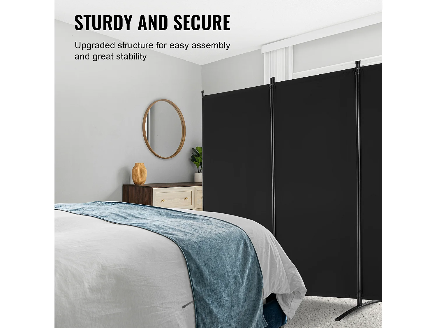 Cloison de Séparation SucceBuy Cloison de Séparation, Paravent de Confidentialité Pliable à 3 Panneaux, Cloison Portable pour Séparation de Pièce, Noir