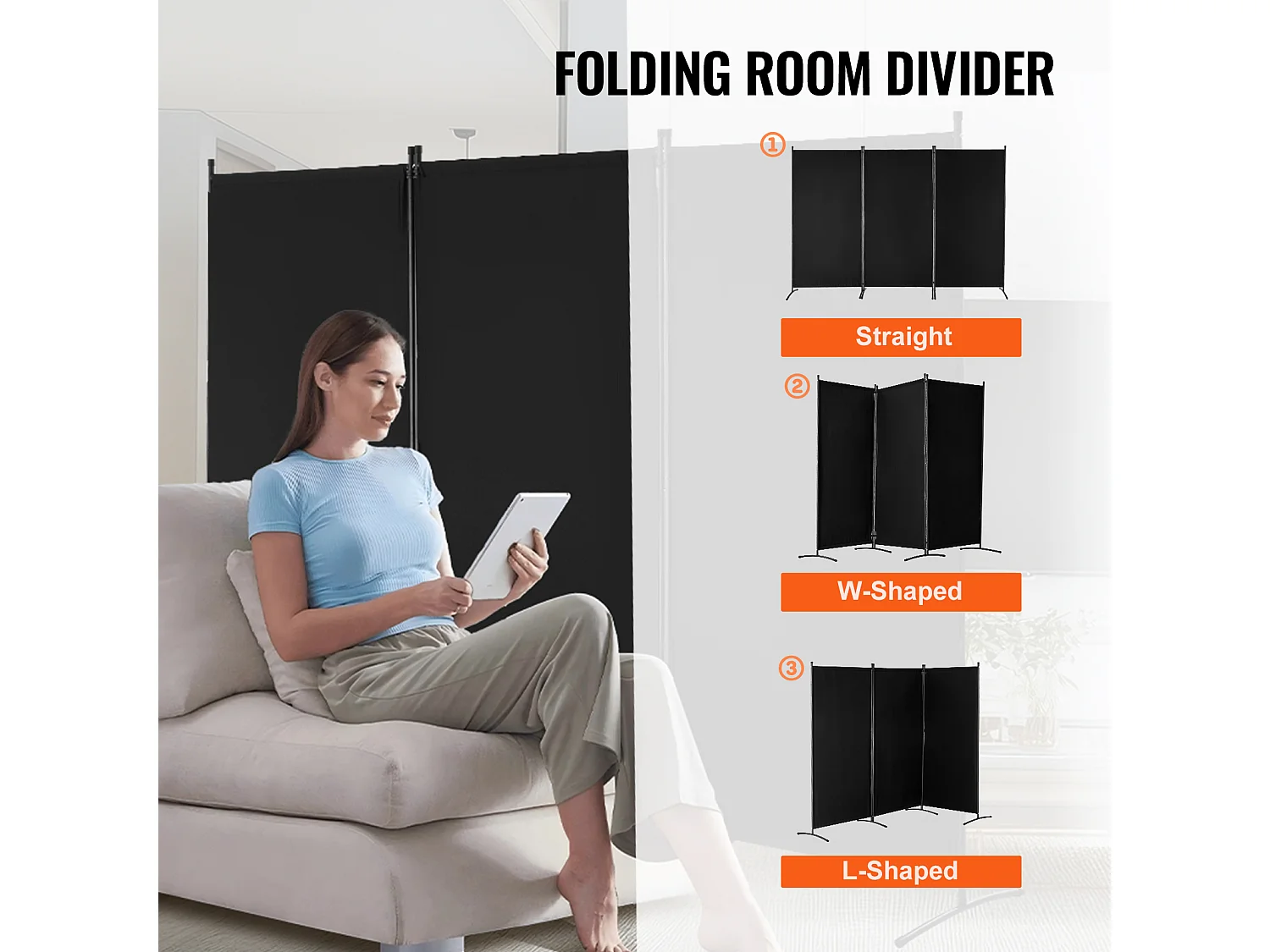 Cloison de Séparation SucceBuy Cloison de Séparation, Paravent de Confidentialité Pliable à 3 Panneaux, Cloison Portable pour Séparation de Pièce, Noir