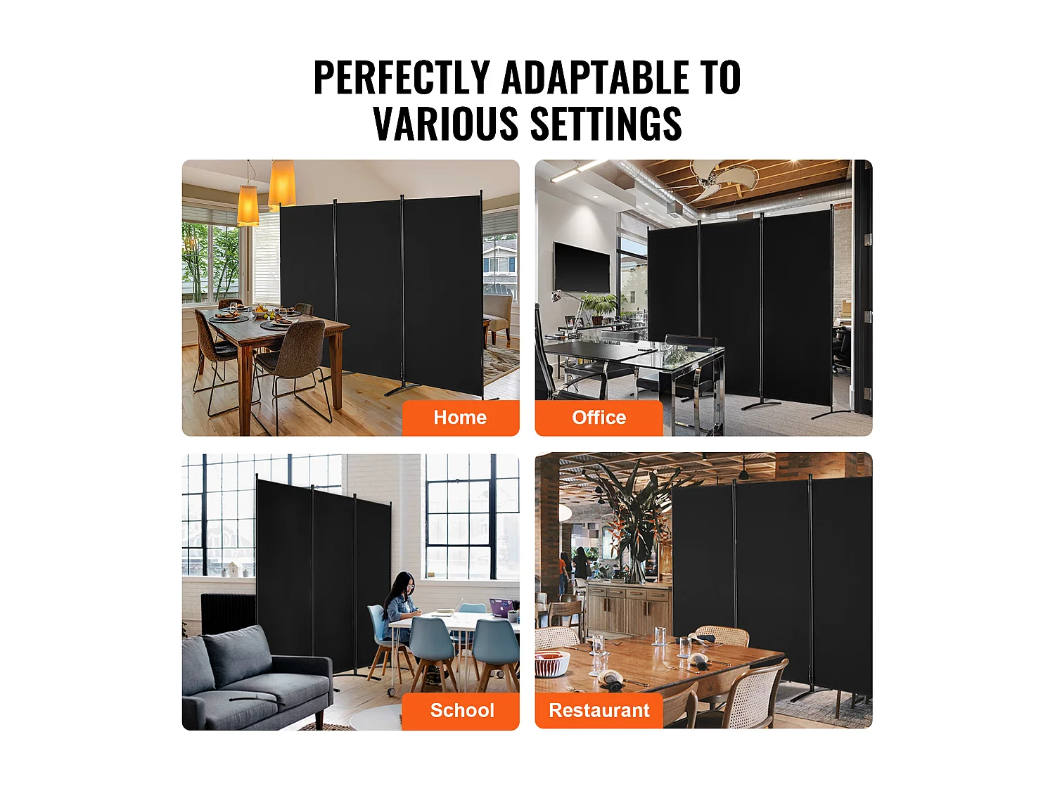 Cloison de Séparation SucceBuy Cloison de Séparation, Paravent de Confidentialité Pliable à 3 Panneaux, Cloison Portable pour Séparation de Pièce, Noir