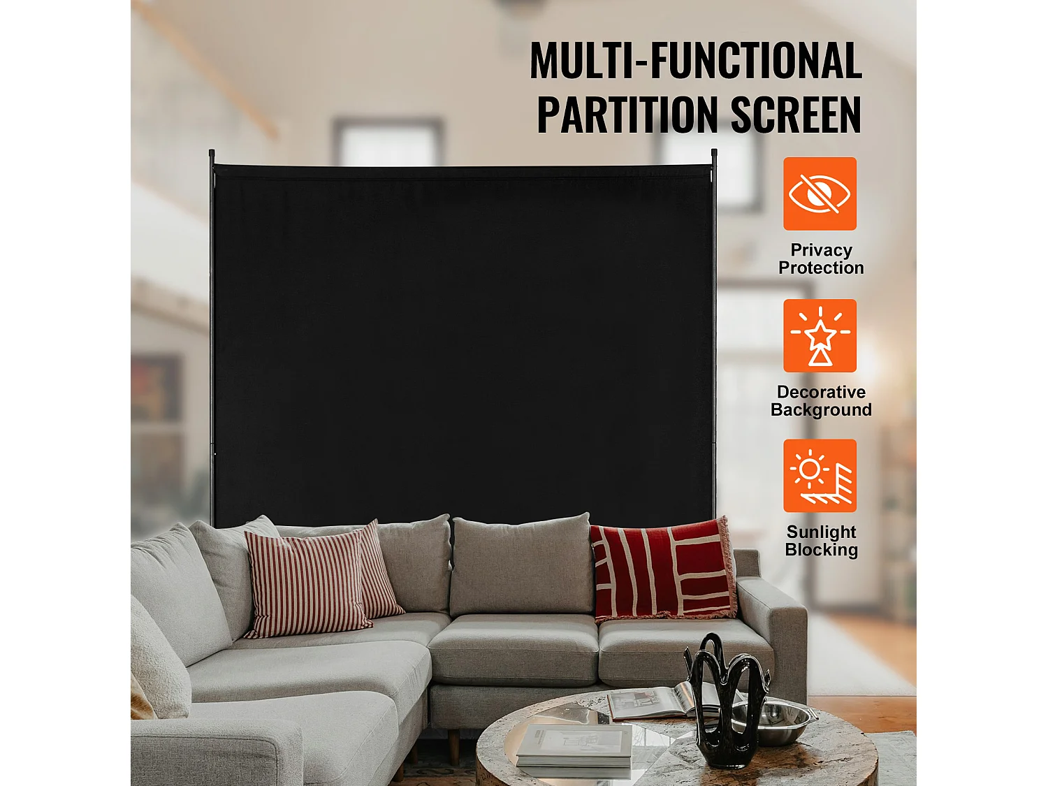 Cloison de Séparation SucceBuy Cloison de Séparation, Écran de Confidentialité à Panneau Unique de 1.8 m, Cloison Autoportante, Tissu Noir