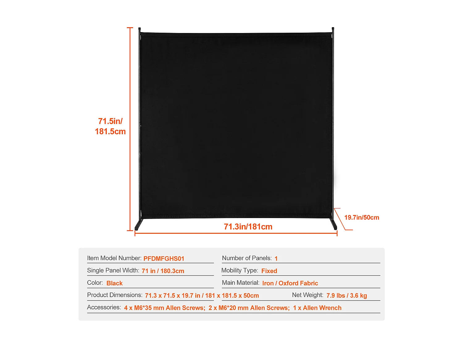 Cloison de Séparation SucceBuy Cloison de Séparation, Écran de Confidentialité à Panneau Unique de 1.8 m, Cloison Autoportante, Tissu Noir