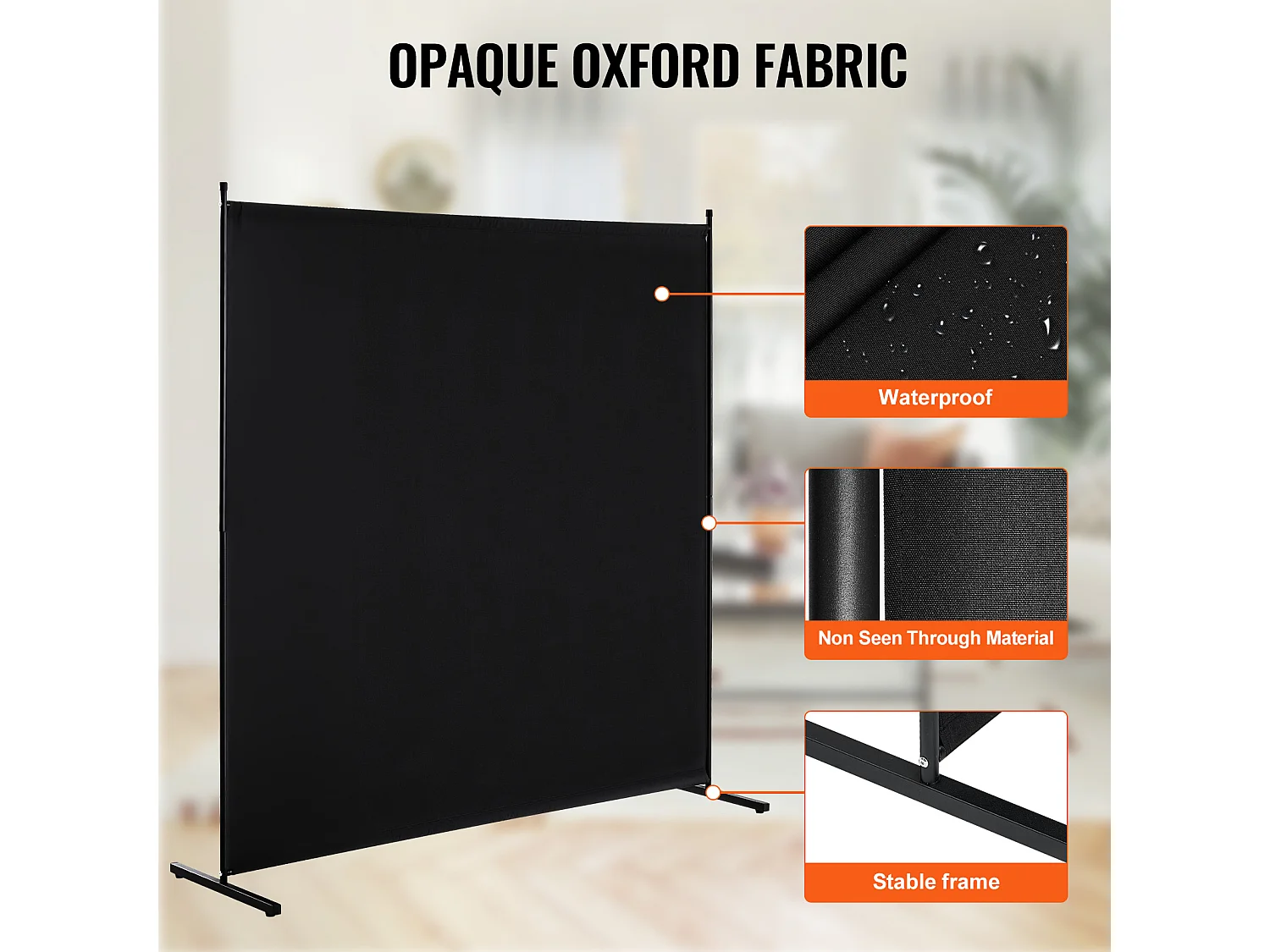 Cloison de Séparation SucceBuy Cloison de Séparation, Écran de Confidentialité à Panneau Unique de 1.8 m, Cloison Autoportante, Tissu Noir