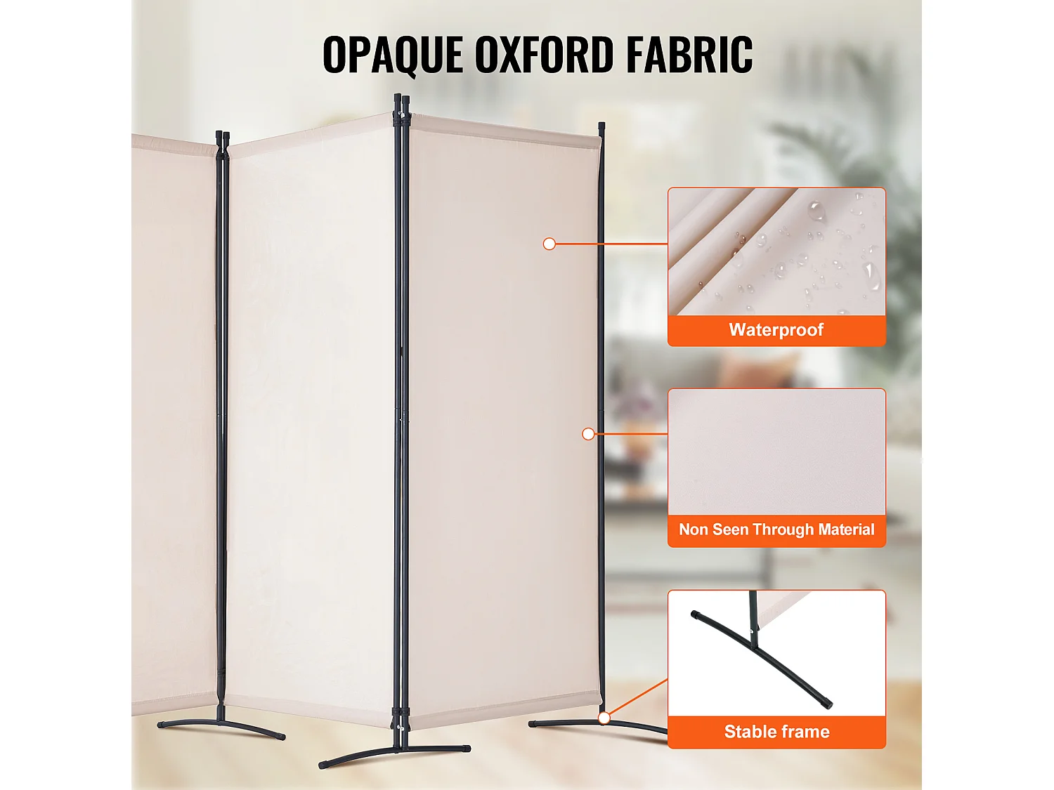 Cloison de Séparation SucceBuy Cloison de Séparation, Paravent de Confidentialité Pliable à 3 Panneaux, Cloison Portable pour Séparation de Pièce, Tissu Beige