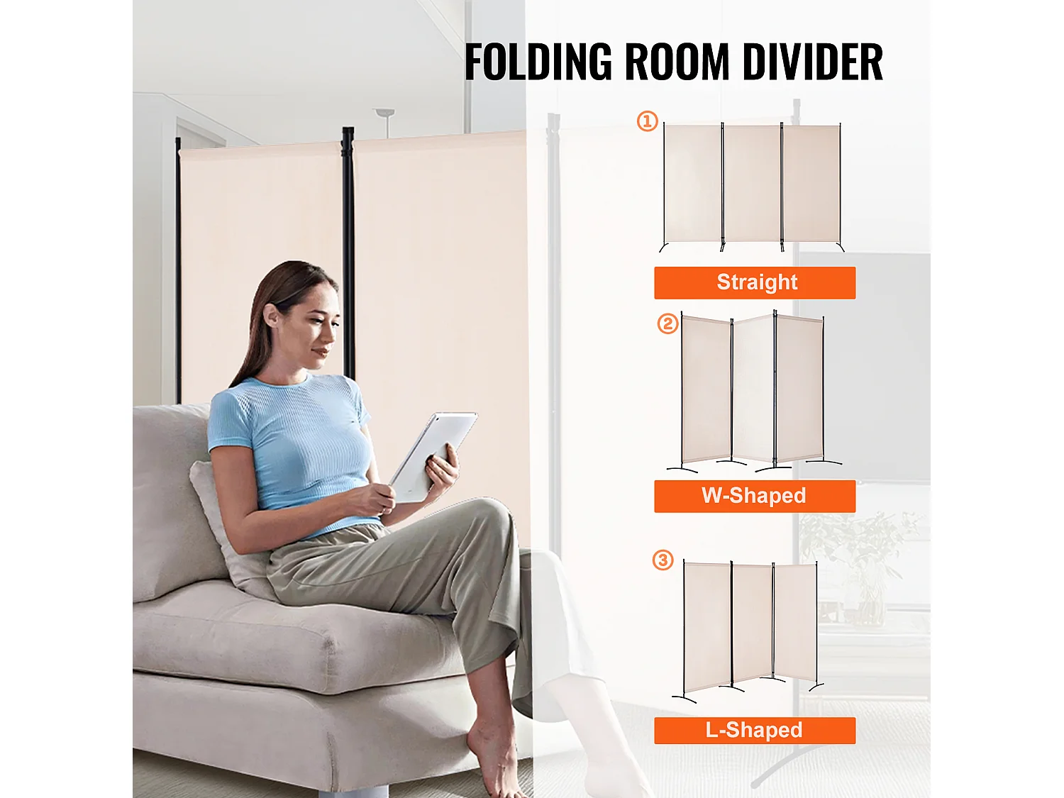 Cloison de Séparation SucceBuy Cloison de Séparation, Paravent de Confidentialité Pliable à 3 Panneaux, Cloison Portable pour Séparation de Pièce, Tissu Beige