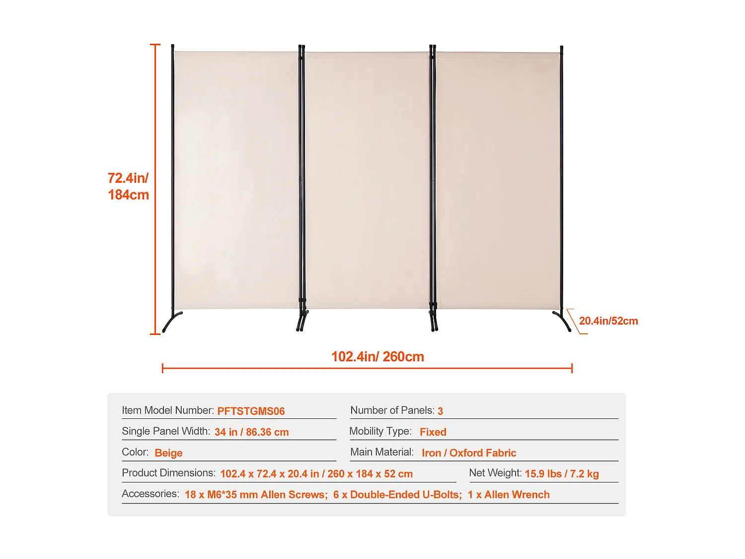 Cloison de Séparation SucceBuy Cloison de Séparation, Paravent de Confidentialité Pliable à 3 Panneaux, Cloison Portable pour Séparation de Pièce, Tissu Beige