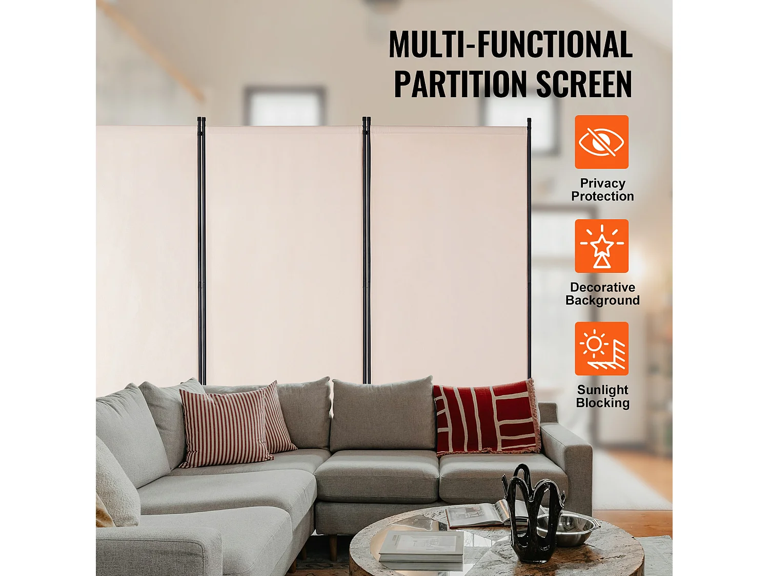 Cloison de Séparation SucceBuy Cloison de Séparation, Paravent de Confidentialité Pliable à 3 Panneaux, Cloison Portable pour Séparation de Pièce, Tissu Beige