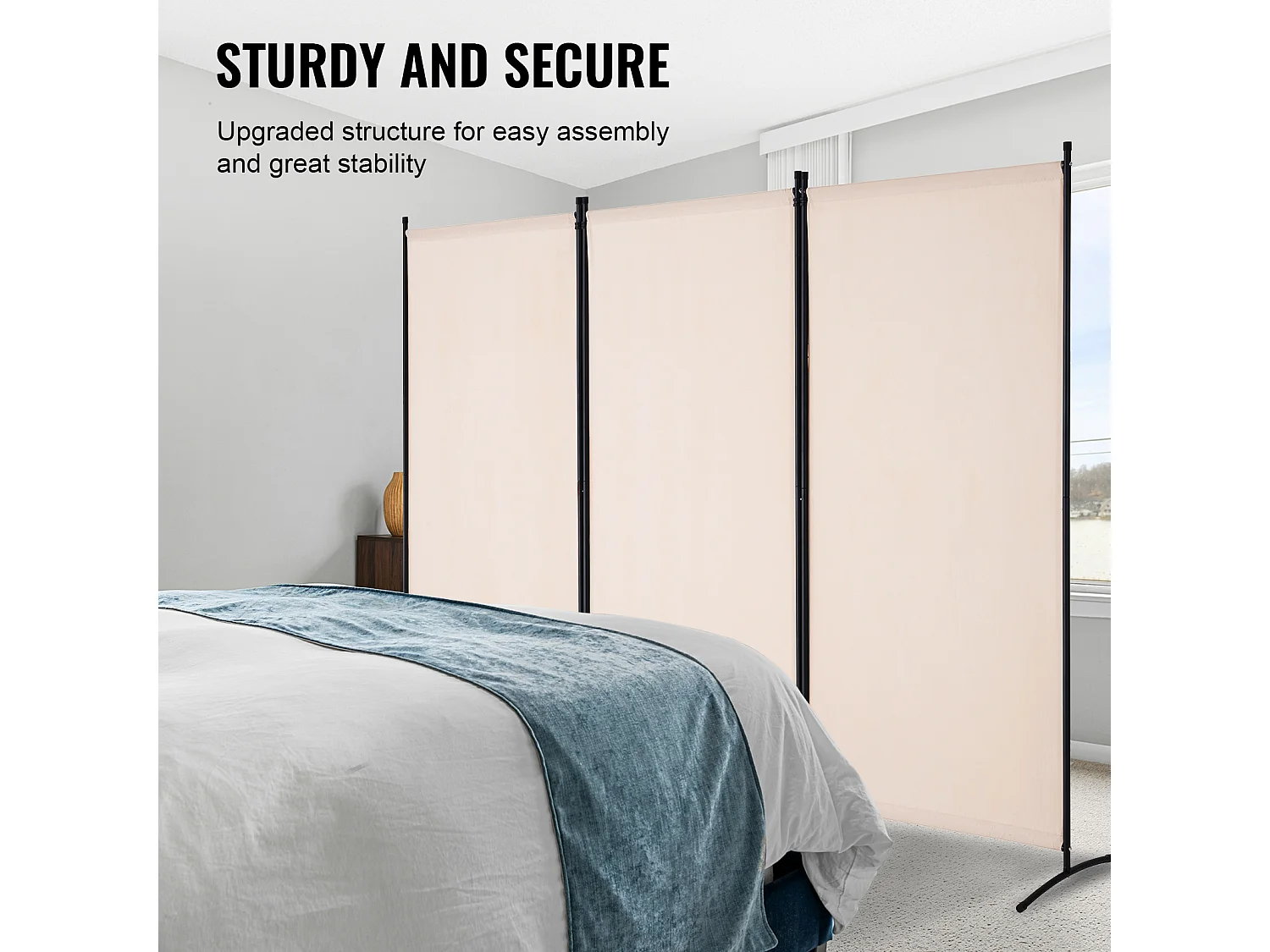 Cloison de Séparation SucceBuy Cloison de Séparation, Paravent de Confidentialité Pliable à 3 Panneaux, Cloison Portable pour Séparation de Pièce, Tissu Beige