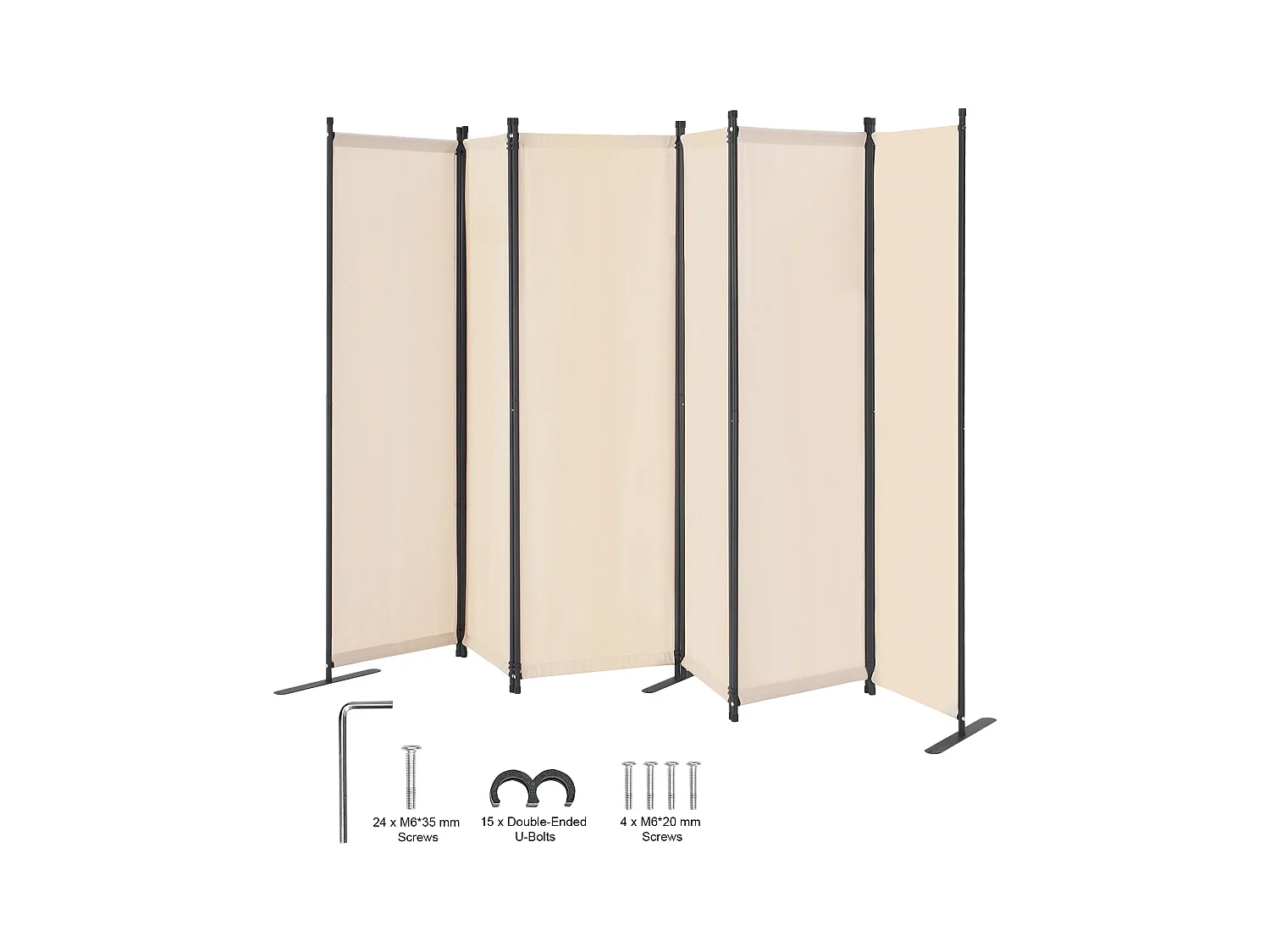 Cloison de Séparation SucceBuy Cloison de Séparation, 6 Panneaux Pliables, Cloison Portable pour Séparation de Pièce, Autoportante pour Bureau, Tissu Beige