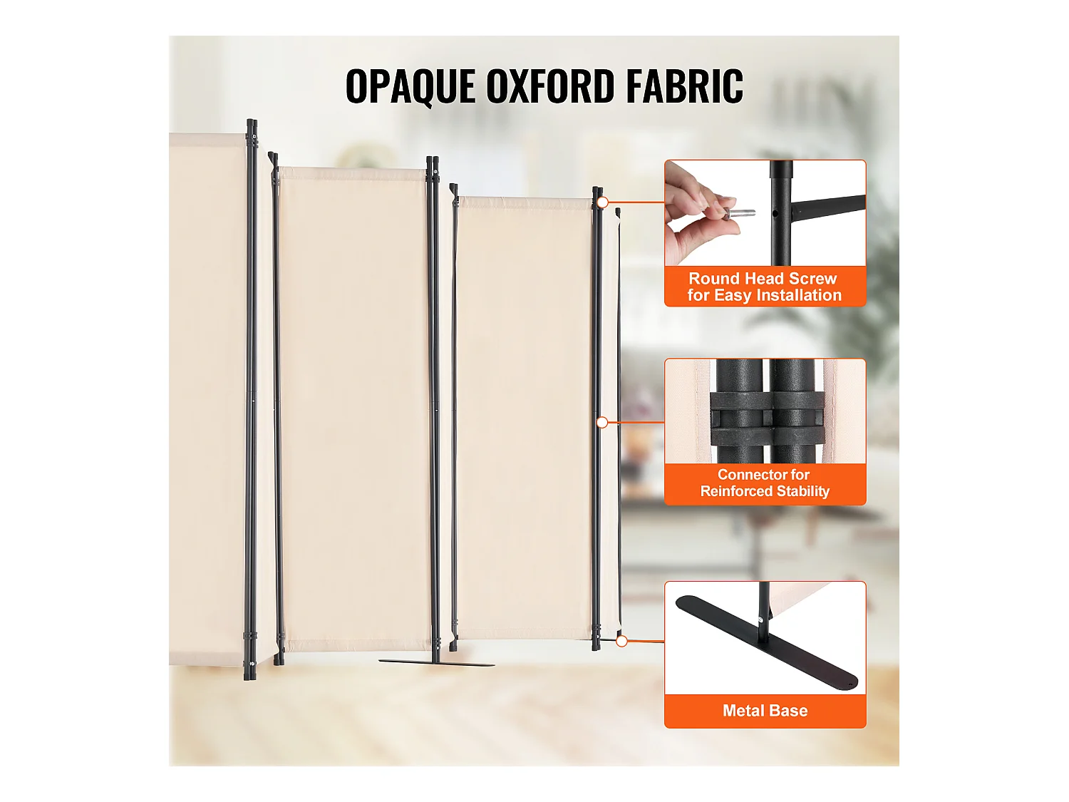 Cloison de Séparation SucceBuy Cloison de Séparation, 6 Panneaux Pliables, Cloison Portable pour Séparation de Pièce, Autoportante pour Bureau, Tissu Beige