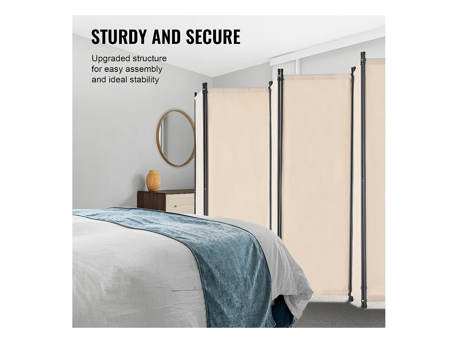 Cloison de Séparation SucceBuy Cloison de Séparation, 6 Panneaux Pliables, Cloison Portable pour Séparation de Pièce, Autoportante pour Bureau, Tissu Beige