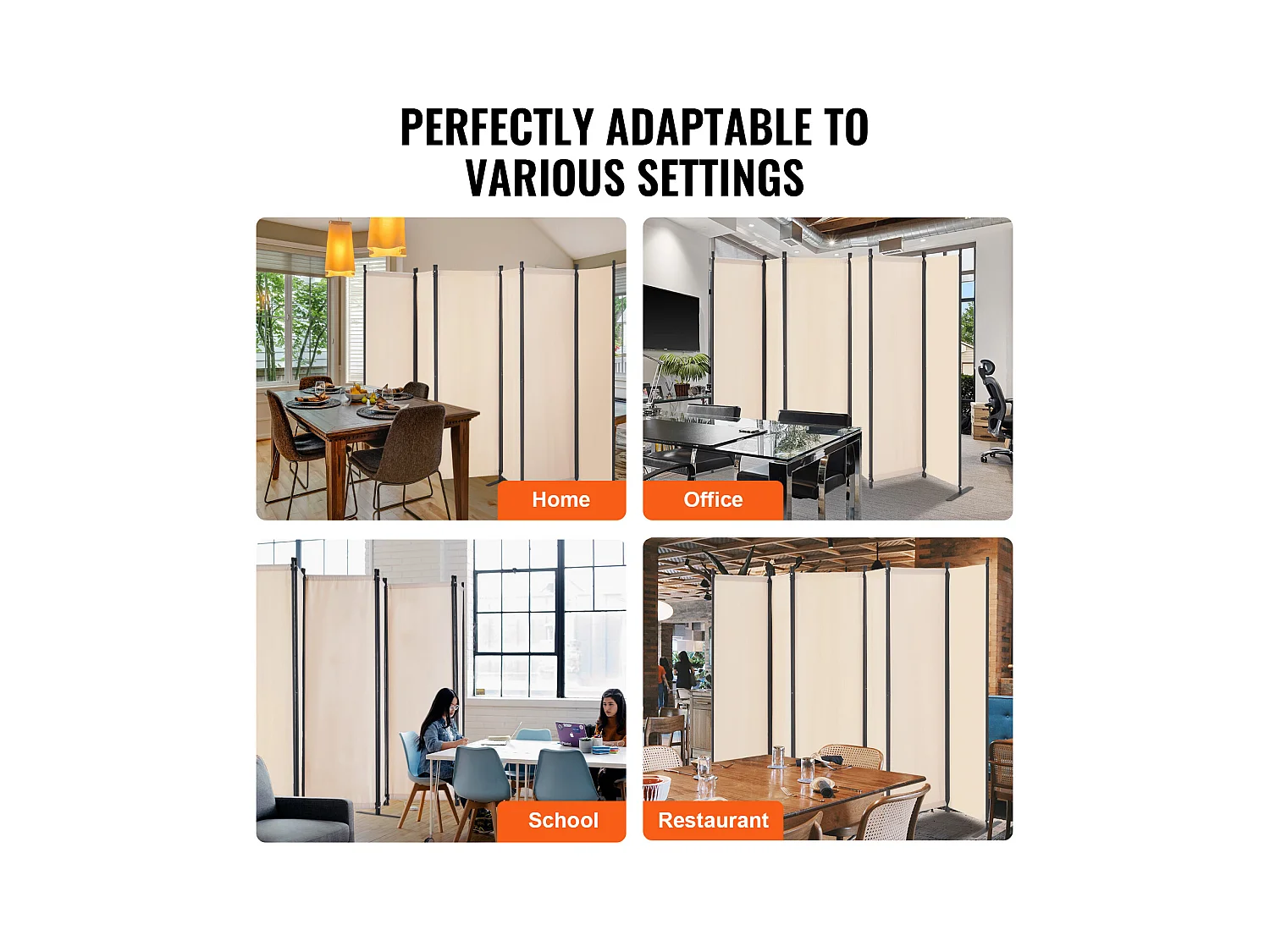 Cloison de Séparation SucceBuy Cloison de Séparation, 6 Panneaux Pliables, Cloison Portable pour Séparation de Pièce, Autoportante pour Bureau, Tissu Beige