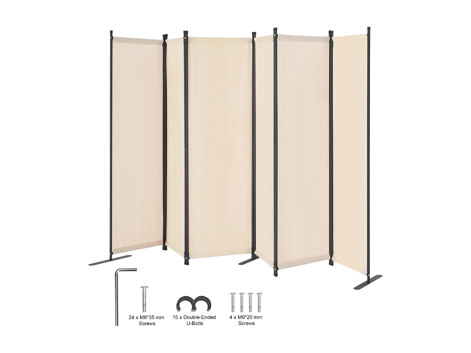 Cloison de Séparation SucceBuy Cloison de Séparation, 6 Panneaux Pliables, Cloison Portable pour Séparation de Pièce, Autoportante pour Bureau, Tissu Beige