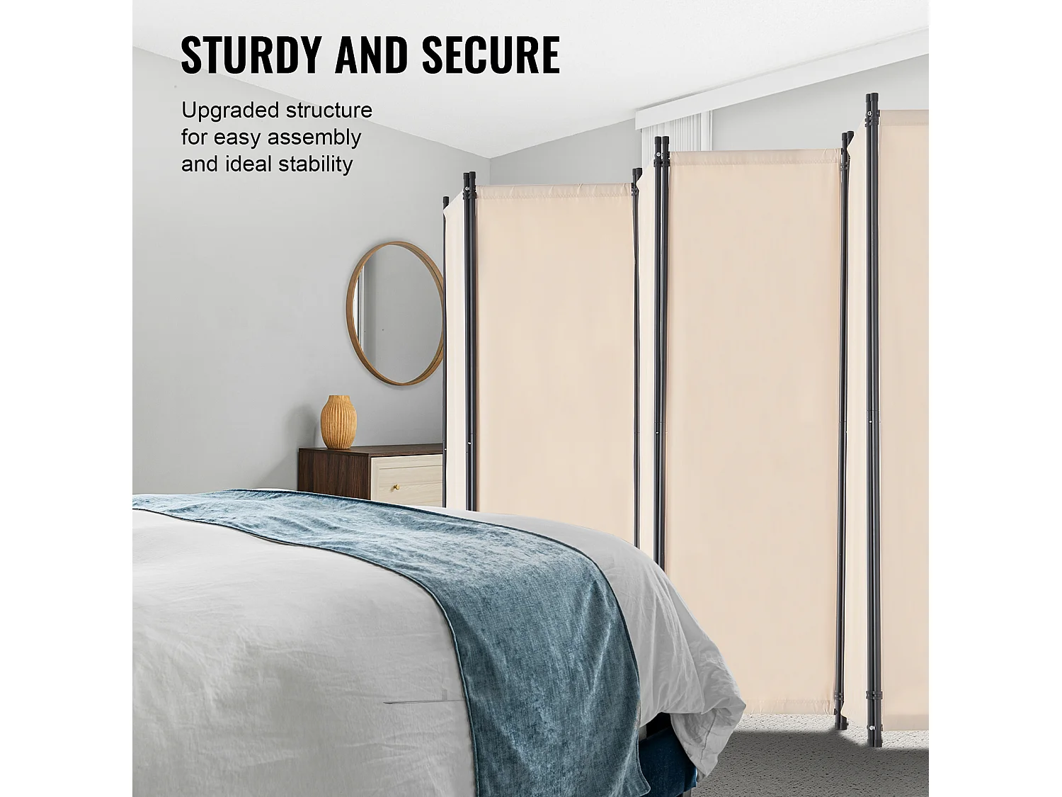 Cloison de Séparation SucceBuy Cloison de Séparation, 6 Panneaux Pliables, Cloison Portable pour Séparation de Pièce, Autoportante pour Bureau, Tissu Beige