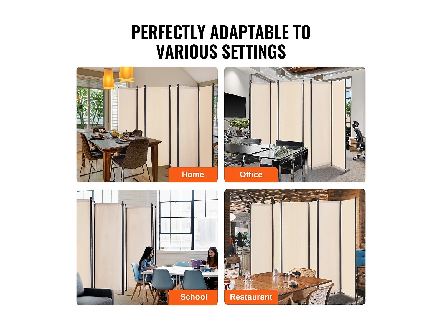 Cloison de Séparation SucceBuy Cloison de Séparation, 6 Panneaux Pliables, Cloison Portable pour Séparation de Pièce, Autoportante pour Bureau, Tissu Beige