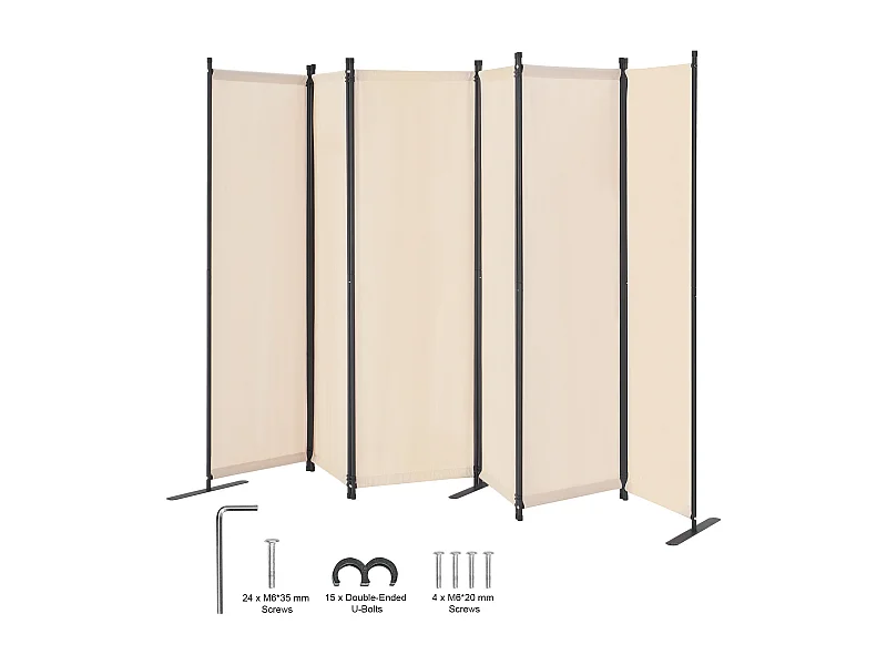 Cloison de Séparation SucceBuy Cloison de Séparation, 6 Panneaux Pliables, Cloison Portable pour Séparation de Pièce, Autoportante pour Bureau, Tissu Beige