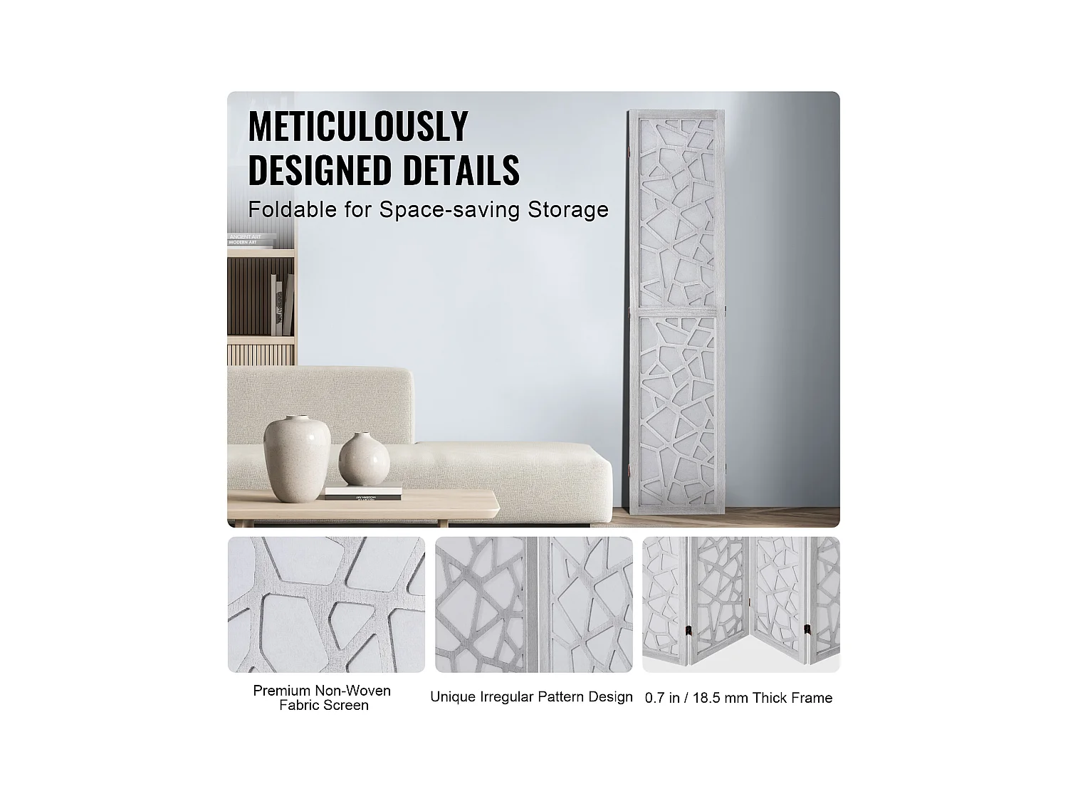 Holz-Raumteiler SucceBuy, 4-teiliger Sichtschutz aus Holz zur Raumtrennung