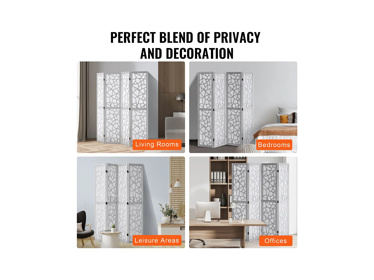 Holz-Raumteiler SucceBuy, 4-teiliger Sichtschutz aus Holz zur Raumtrennung