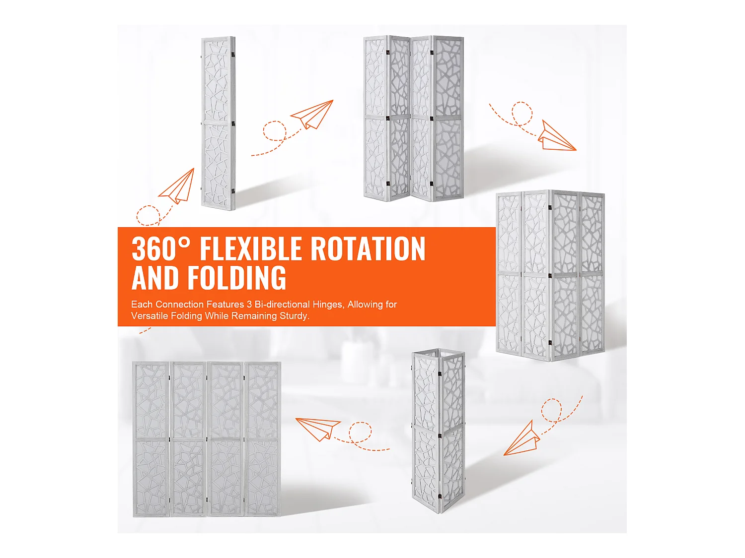 Divisória de Ambiente em Madeira SucceBuy, Tela de Privacidade em Madeira com 4 Painéis para Divisória de Ambiente