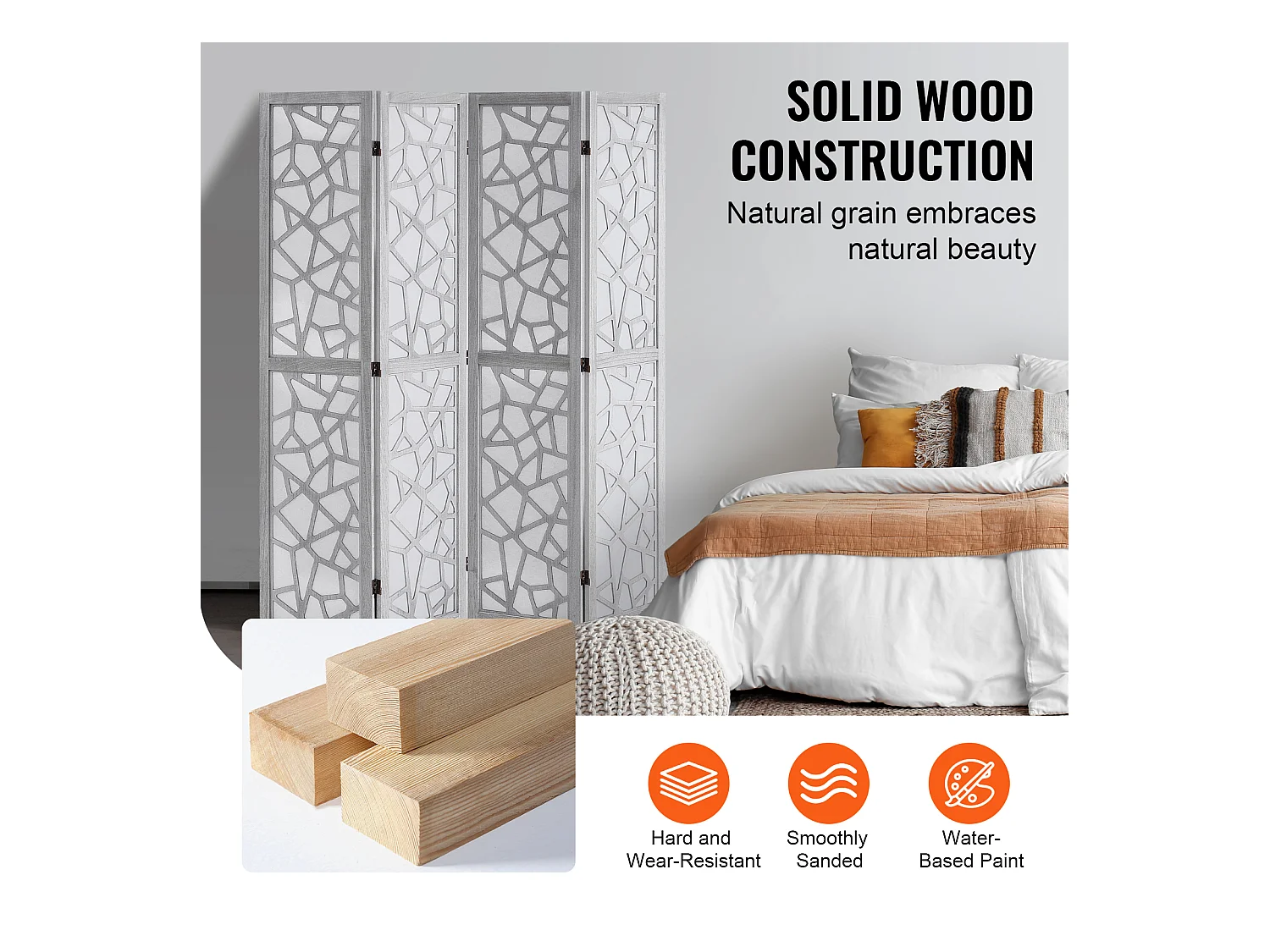 Divisória de Ambiente em Madeira SucceBuy, Tela de Privacidade em Madeira com 4 Painéis para Divisória de Ambiente