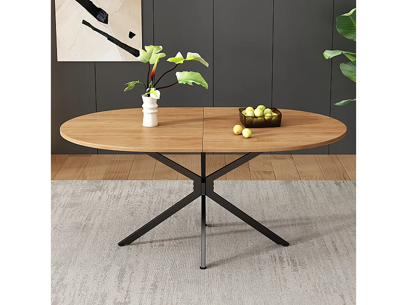 Eettafel voor 4-6 personen 120x80cm in MDF met gekruiste poten, houtnerf, licht natuurlijk