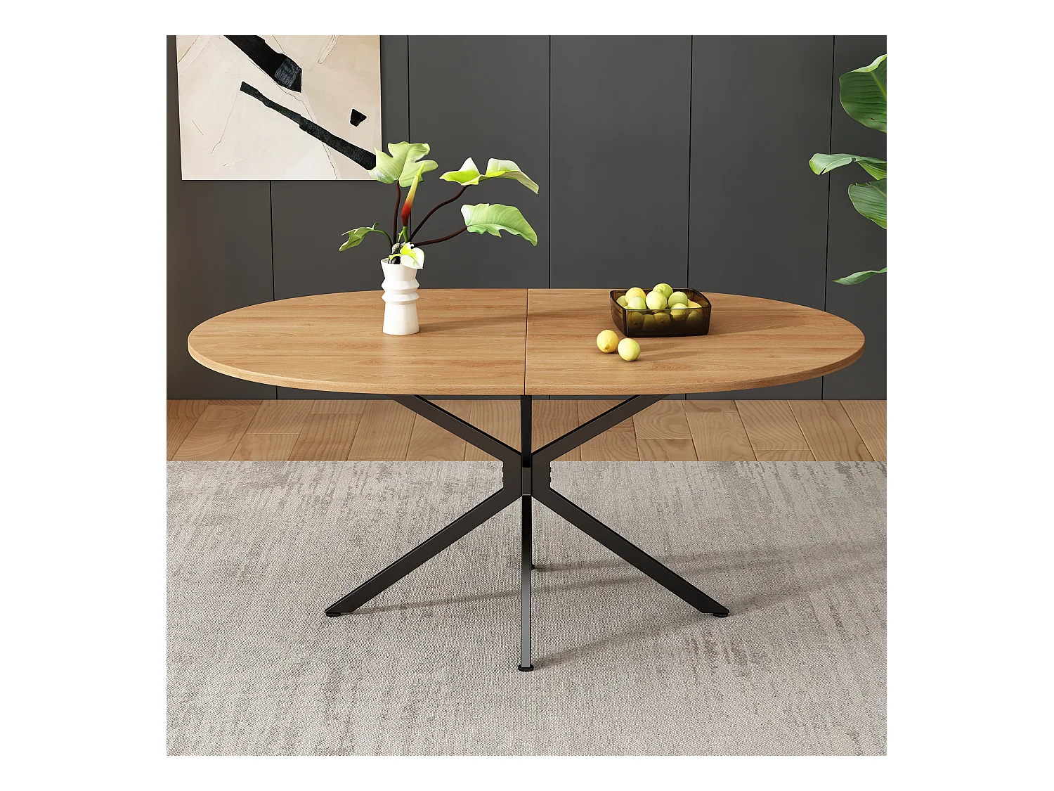 Eettafel voor 4-6 personen 120x80cm in MDF met gekruiste poten, houtnerf, licht natuurlijk